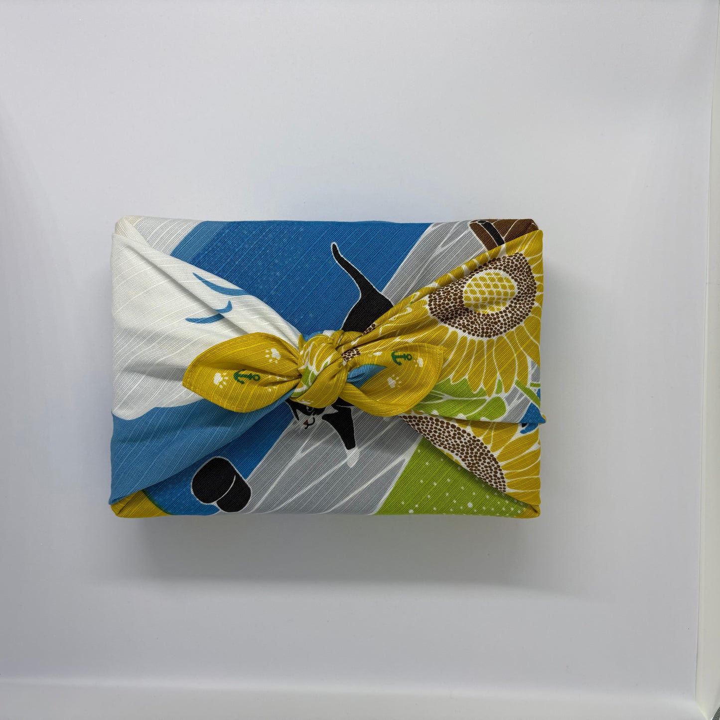 Furoshiki – Seaside Sunflowers & Cat – 50cm – Japanese Wrapping Cloth