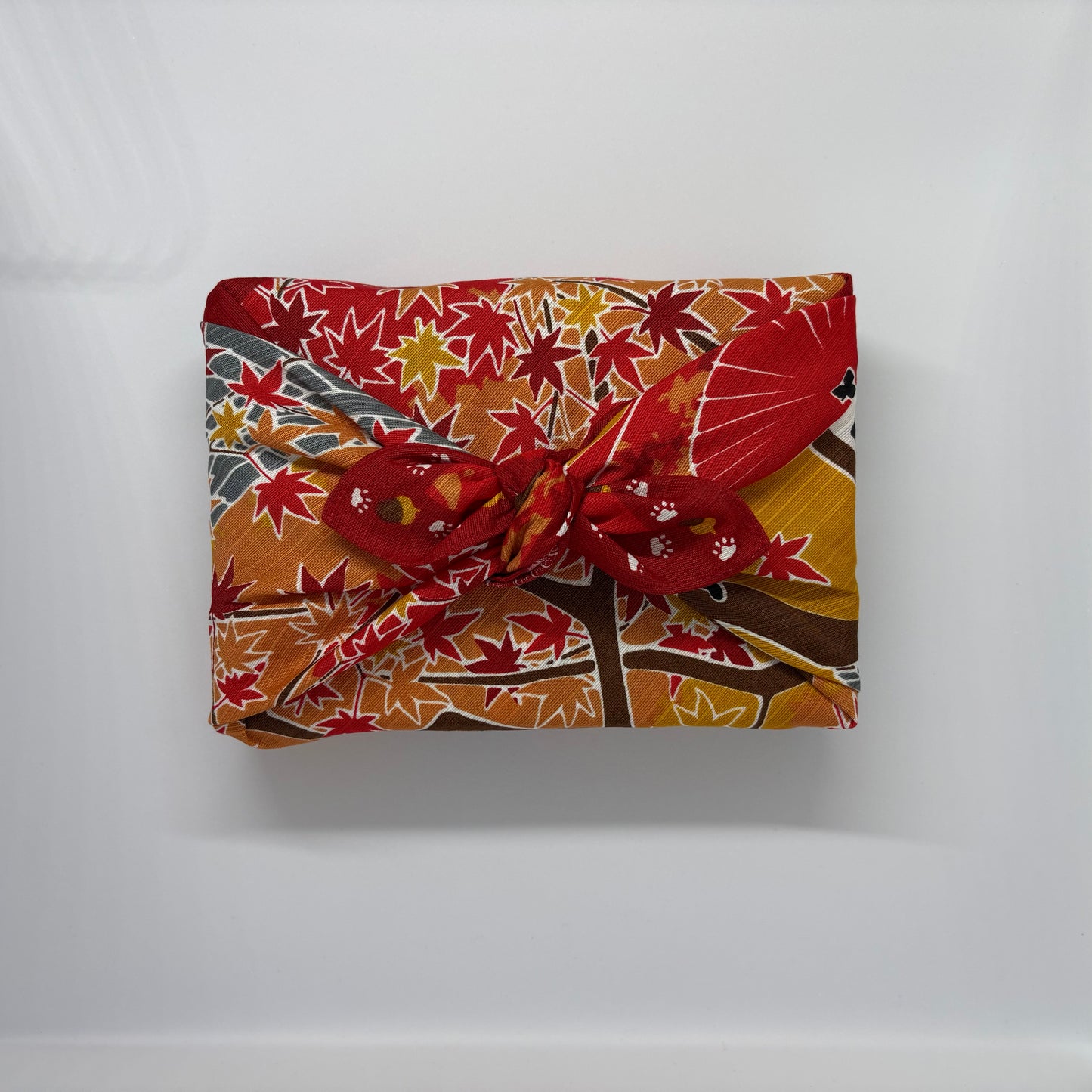 Furoshiki – Autumn Momiji & Tea House with Cat – 50cm – Japanese Wrapping Cloth