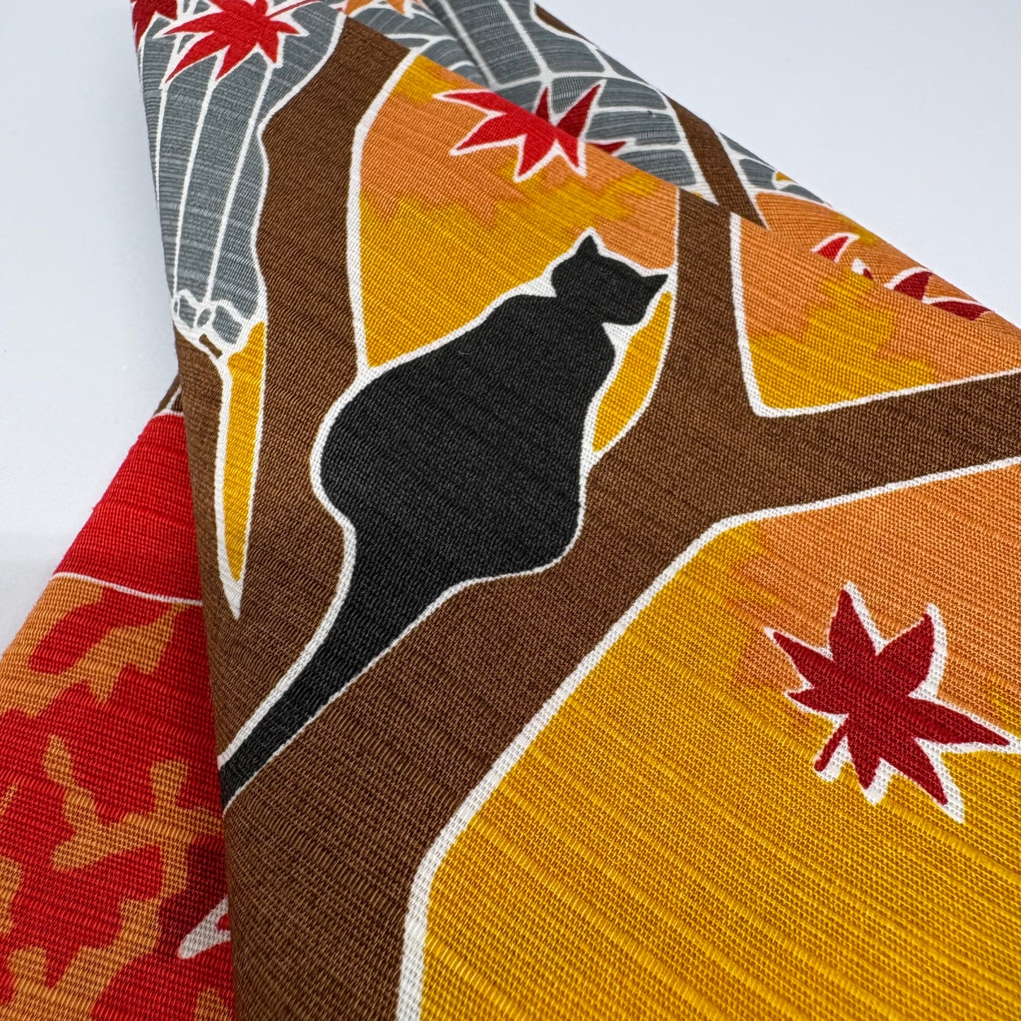 Furoshiki – Autumn Momiji & Tea House with Cat – 50cm – Japanese Wrapping Cloth